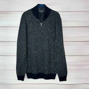 DANIELE BLASI Italy Wool Blend 1/4 Zip Front Gray Speckle Sweater Black Trim XL